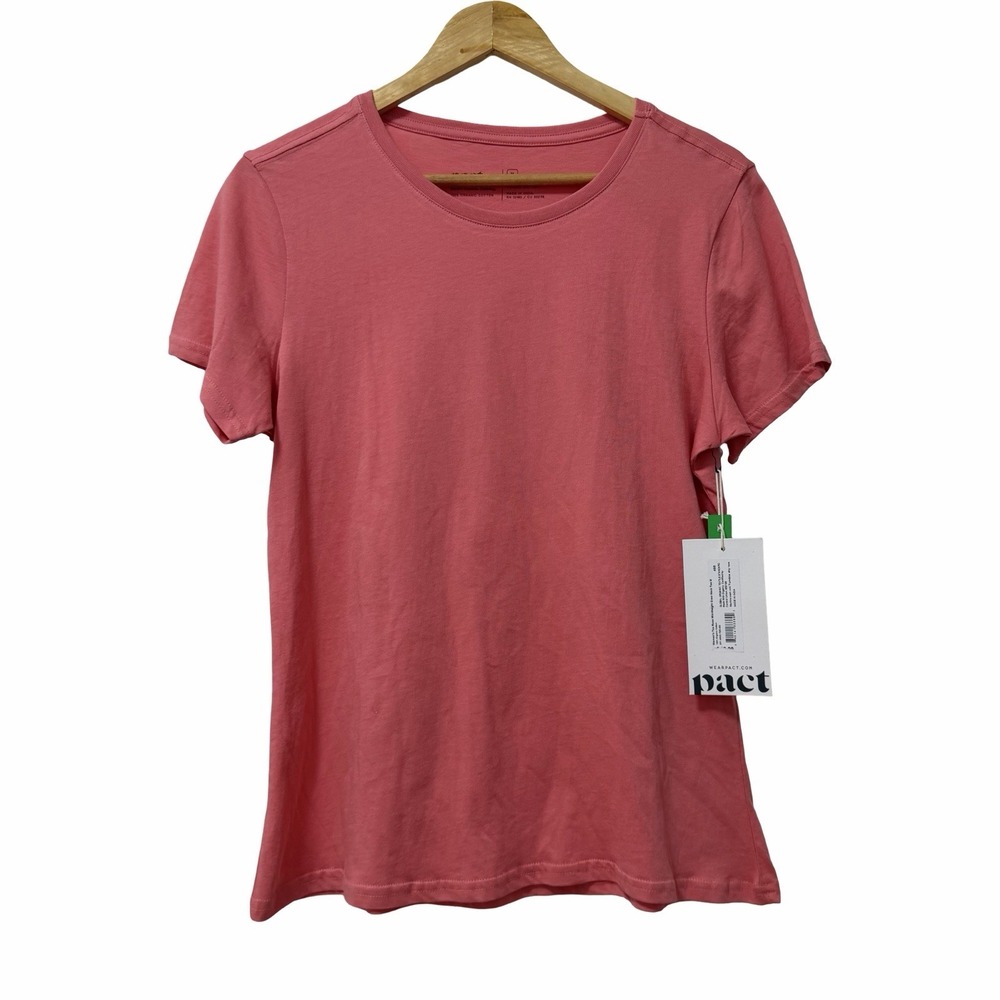 Pact Womens Pact Organic Cotton Mid Weight Crew Neck T Shirt Size M Tea Rose NEW